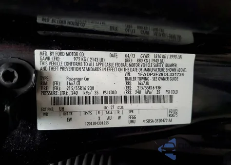 2013 Ford Focus Se z USA, uszkodzony, nr VIN 1FADP3F29DL331726